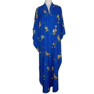 Vintage Blue Floral Caftan Maxi Dress